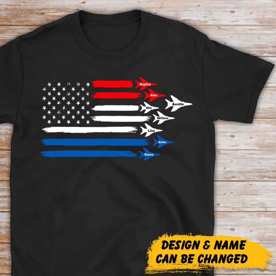 Personalized Auntie & Kid Names Fighter Jet US Flag Independence Day 4th July T-shirt Printed HN241370