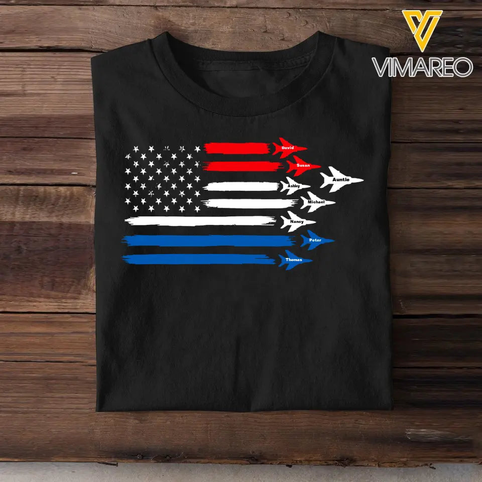 Personalized Auntie & Kid Names Fighter Jet US Flag Independence Day 4th July T-shirt Printed HN241370