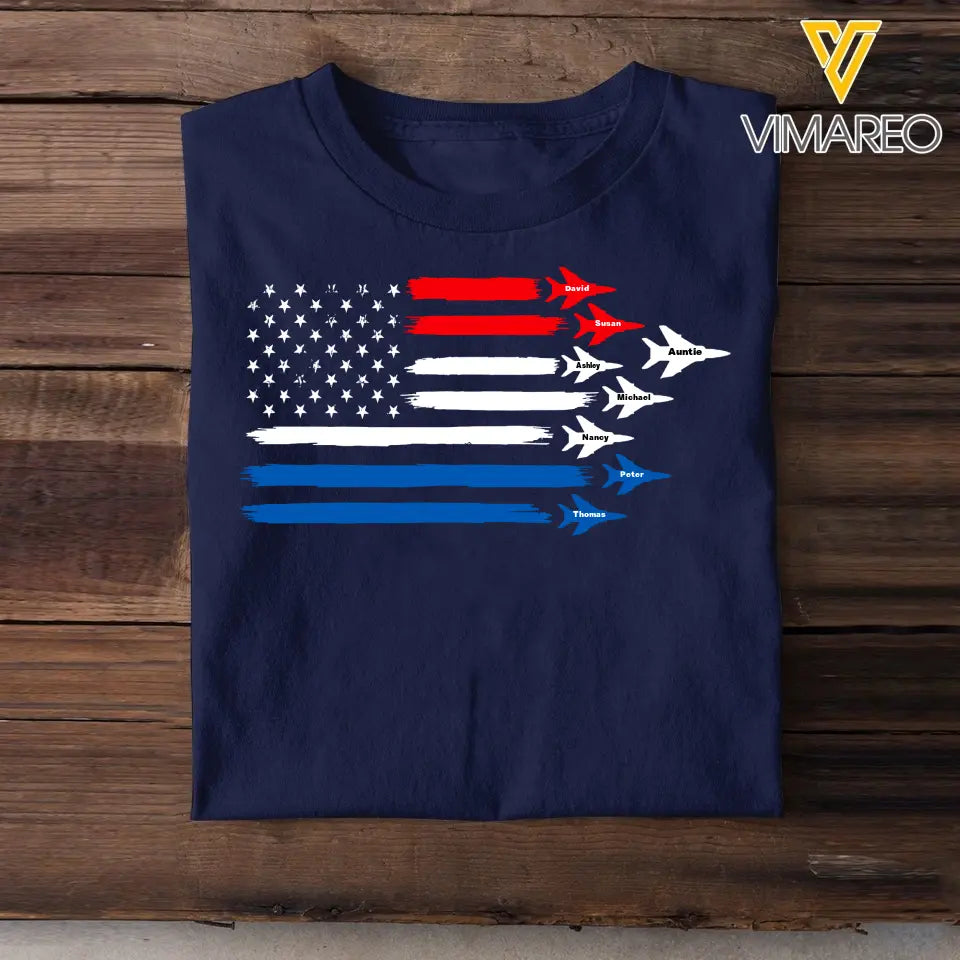 Personalized Auntie & Kid Names Fighter Jet US Flag Independence Day 4th July T-shirt Printed HN241370