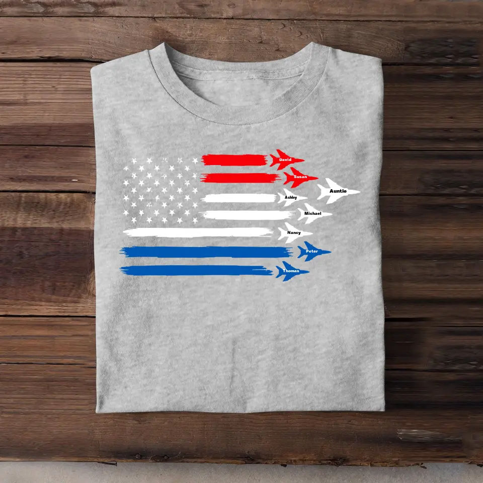 Personalized Auntie & Kid Names Fighter Jet US Flag Independence Day 4th July T-shirt Printed HN241370