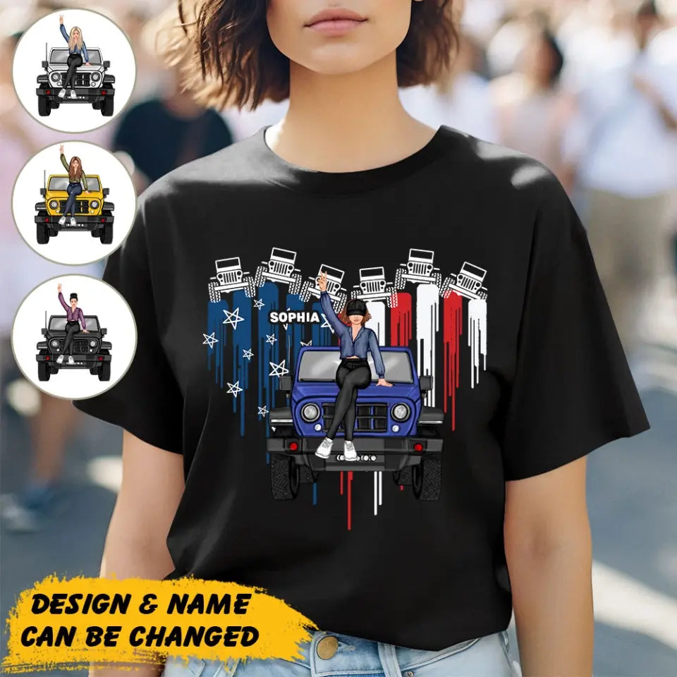 Personalized Jeep Girl Custom Name Ú Flag Heart Independence Day 4th July T-shirt Printed HN241365