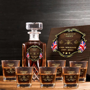 Personalized UK Veteran Branch Logo Rank Gold Custom Name Decanter Set with Glasses printed AHVA241366