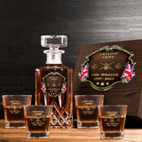 Personalized UK Veteran Branch Logo Rank Gold Custom Name Decanter Set with Glasses printed AHVA241366