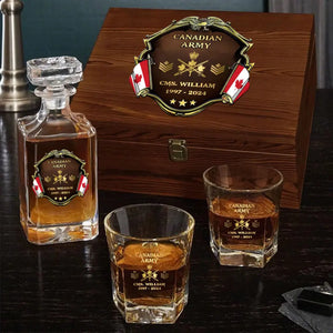 Personalized Canadian Veteran Branch Logo Rank Gold Custom Name Decanter Set with Glasses printed AHVA241366