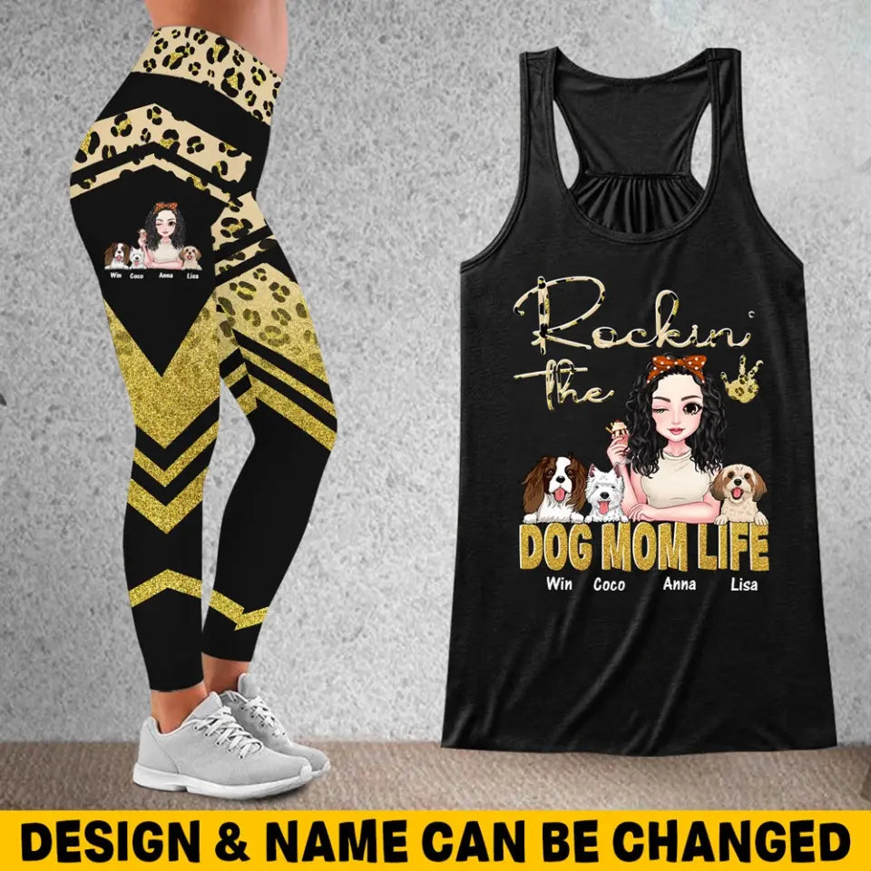 Personalized Rockin' The Dog Mom Life Legging & Women's Flowy Racerback Tank Printed HN241378