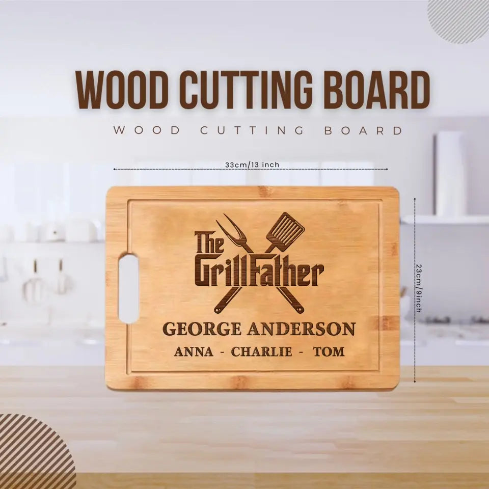 Personalized The Grillfather Chef Gift For Dad Wood Cutting Board Printed QTVA241391