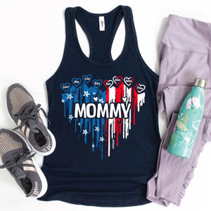 Personalized Aunt US Flag Heart & Kid Names  Independence Day 4th July Women's Ideal Racerback Tank Printed HN241393