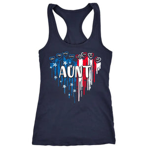 Personalized Aunt US Flag Heart & Kid Names  Independence Day 4th July Women's Ideal Racerback Tank Printed HN241393