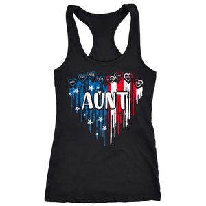 Personalized Aunt US Flag Heart & Kid Names  Independence Day 4th July Women's Ideal Racerback Tank Printed HN241393