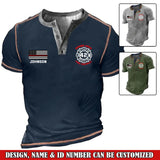 Personalized US Firefighter Custom Name, ID Number & Department Lapel Button Men's Short Sleeves Neck Short Sleeve Button T shirt Printed VQ241385