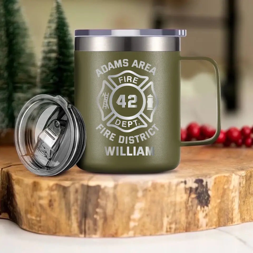 Personalized Firefighter Logo Custom Name, ID & Department Laser Handle Cup Printed VQ241403