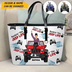 Personalized Rockin' The Jeep Life Jeep Girl Leather Bucket Bag Printed HN241407