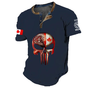 Personalized Punisher Skull Canadian Firefighter Logo Custom Name, ID Number & Department Lapel Button Men's Short Sleeves Neck Short Sleeve Button T shirt Printed AHVQ241406