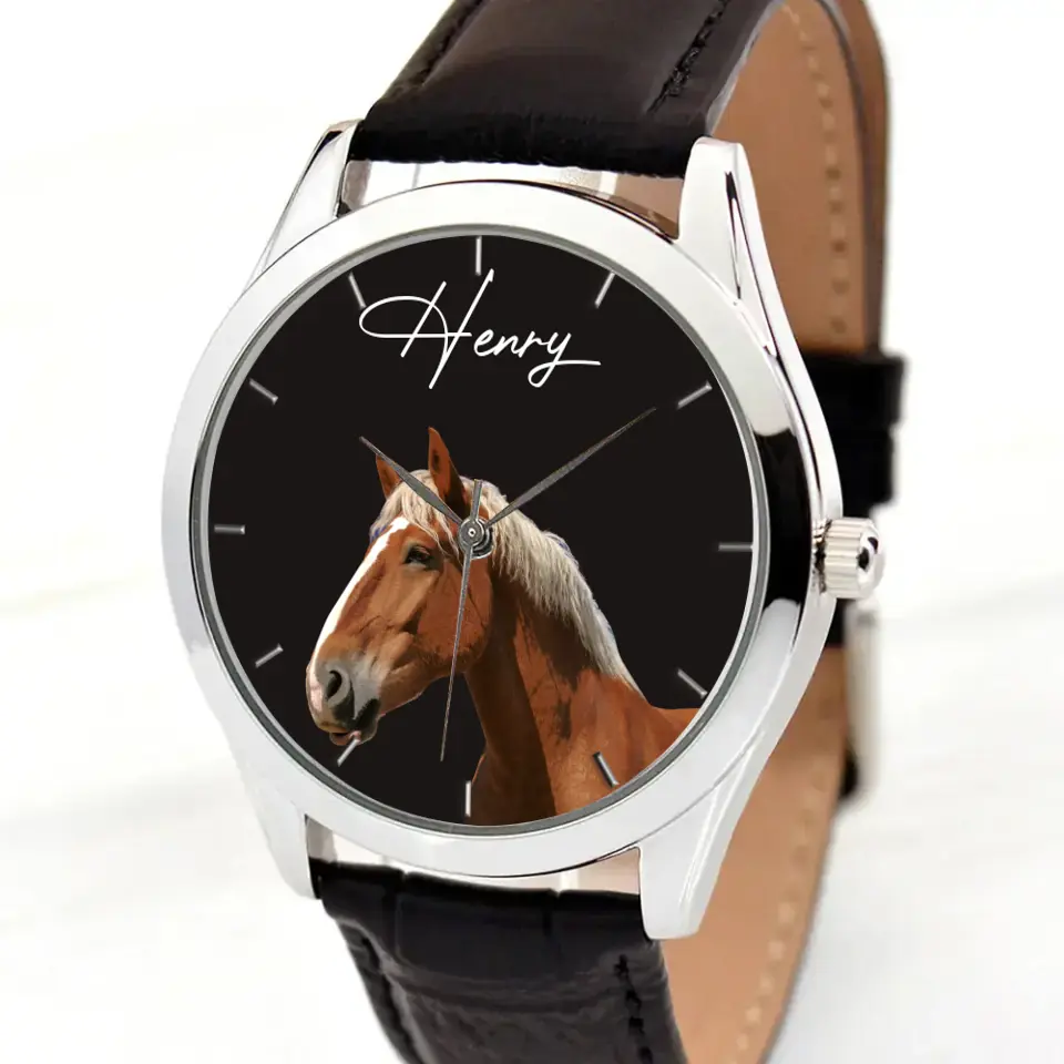 Personalized Upload Your Horse Photo Horse Lovers Gift Women Watch Leather Band Printed HN241413