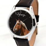 Personalized Upload Your Horse Photo Horse Lovers Gift Women Watch Leather Band Printed HN241413