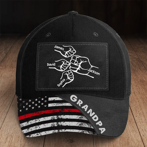 Personalized Grandpa US Firefighter Hands with Kid Names Cap 3D Printed KVH241419