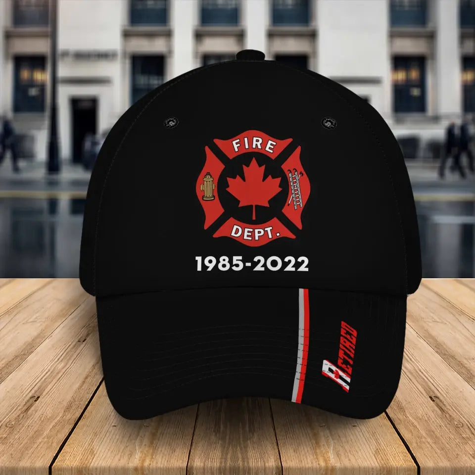 Personalized Retired Canadian Firefighter Logo Custom Service Time Cap 3D Printed QTKH241420