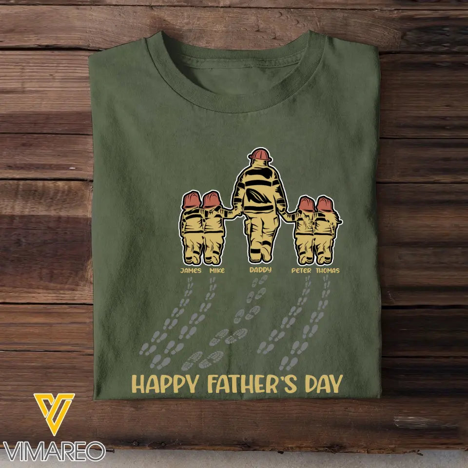 Personalized Happy Father's Day Firefighter & Kids Gift For Dad For Firefighter T-shirt Printed LVA241438