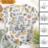 Personalized Grandma Hands with Kid Names Flowers 3D T-shirt Printed HN241441