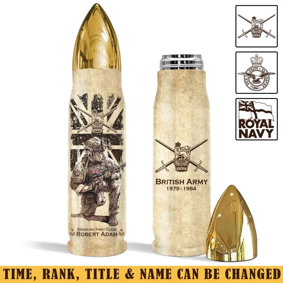 Personalized UK Veteran Custom Rank & Name Bullet Tumbler Printed AHVA241456