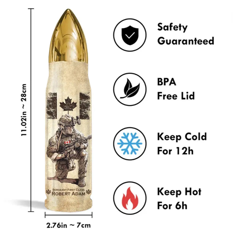 Personalized Canadian Veteran Custom Rank & Name Bullet Tumbler Printed AHVA241456