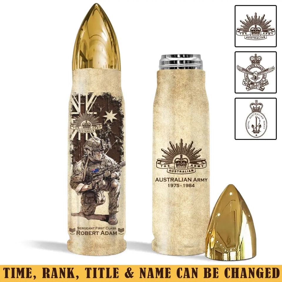 Personalized Australian Veteran Custom Rank & Name Bullet Tumbler Printed AHVA241456