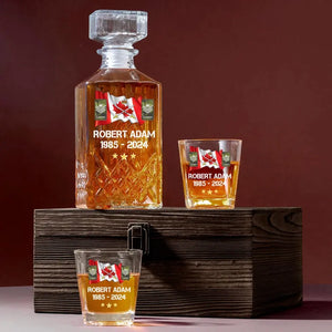 Personalized Canadian Veteran Rank Camo Custom Name & Time Decanter Set with Glasses printed AHVA241459