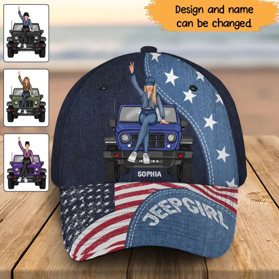 Personalized American Jeep Girl Custom Name Cap 3D Printed HN241461