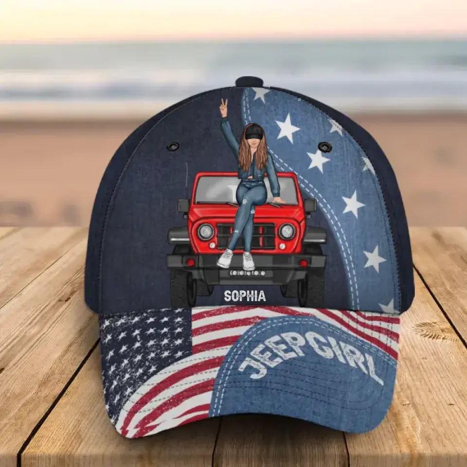 Personalized American Jeep Girl Custom Name Cap 3D Printed HN241461