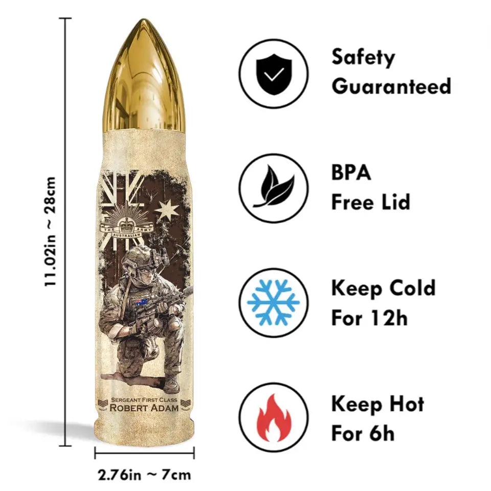 Personalized Australian Veteran Custom Rank & Name Bullet Tumbler Printed AHVA241456