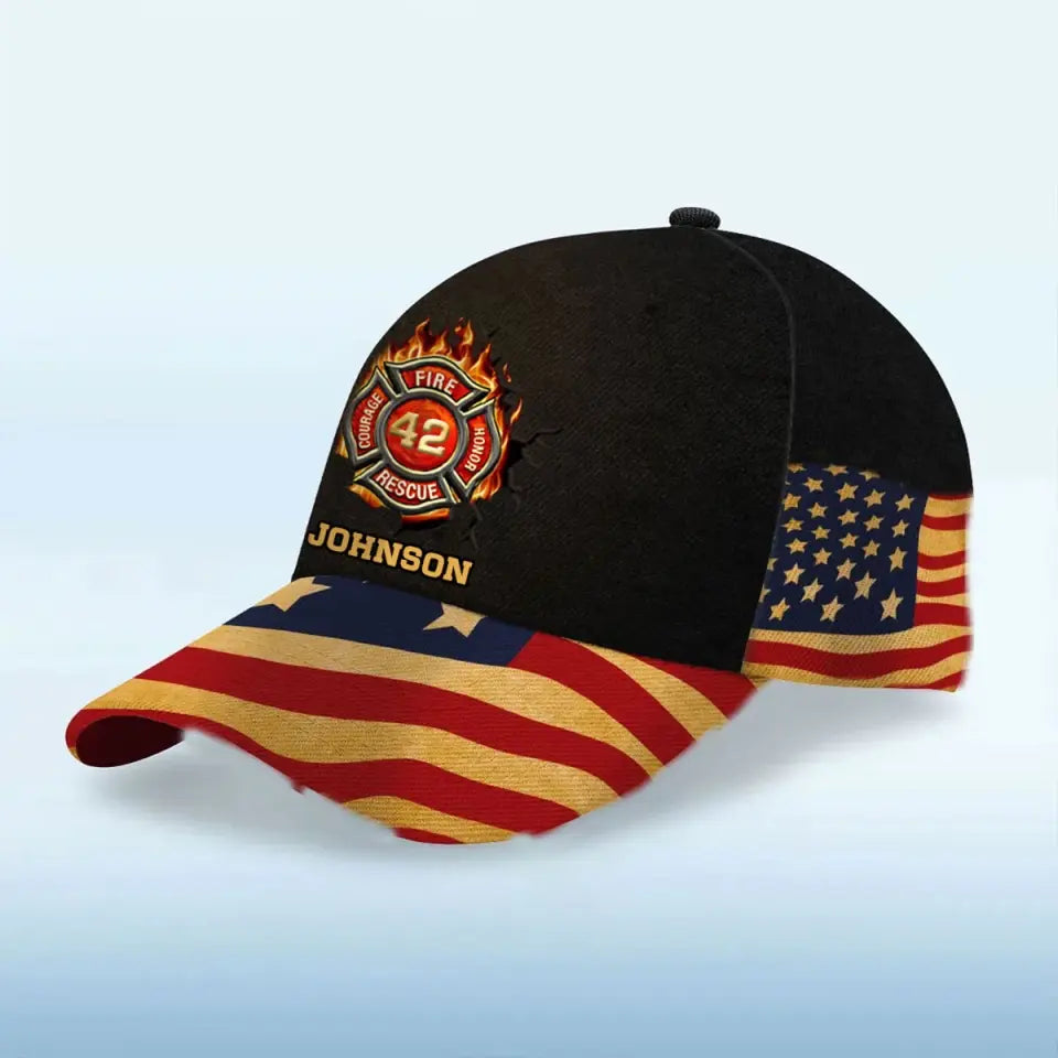 Personalized US Firefighter Logo Custom Name Cap 3D Printed VQ241463