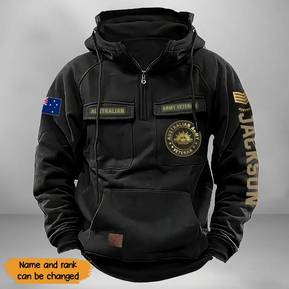 Personalized Australian Veteran Logo Custom Rank & Name American Retro Hooded Sweatshirt Printed KVH241475