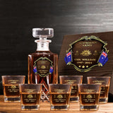 Personalized Australian Veteran Branch Logo Rank Gold Custom Name Decanter Set with Glasses printed AHVA241366