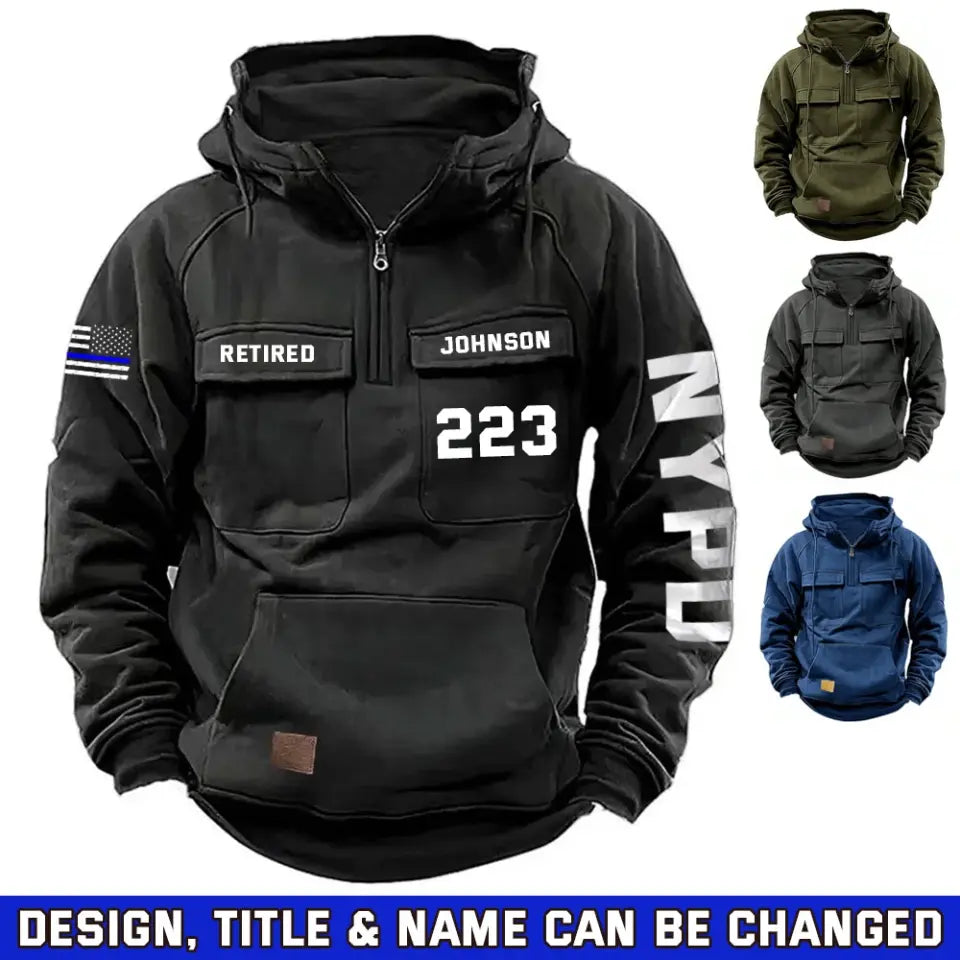 Personalized Retired US Police Custom Name, Department & ID American Retro Hooded Sweatshirt Printed QTHN241476