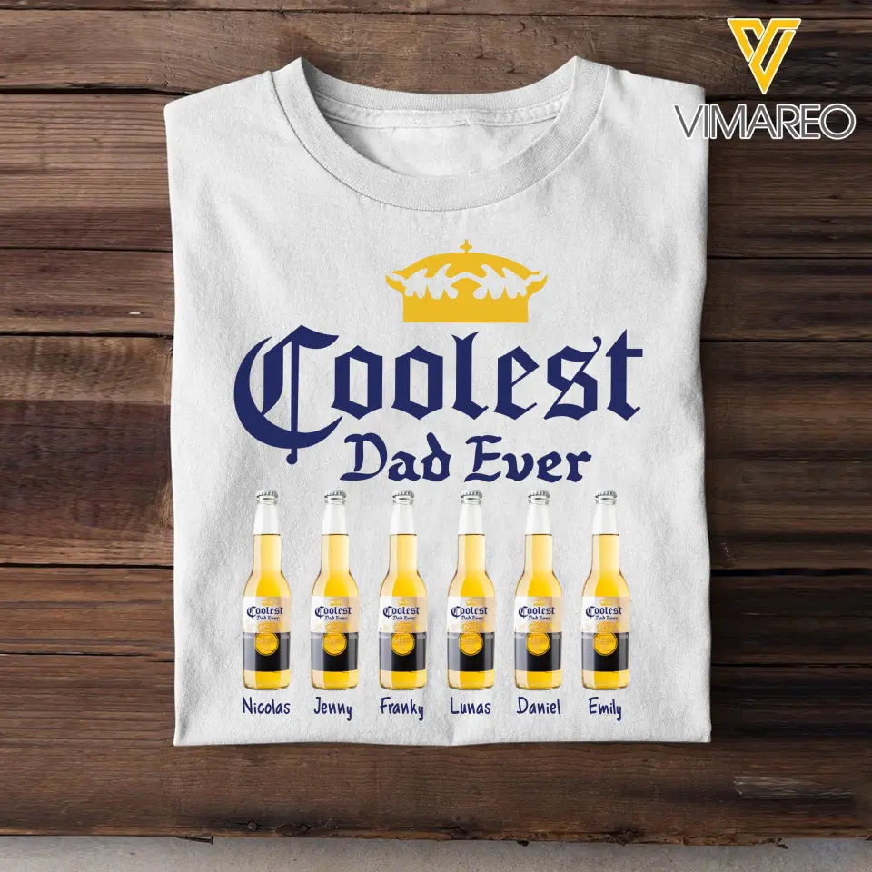 Personalized Coolest Dad Ever Beers & Kid Names Happy Father's Day Gift T-shirt Printed HN241482