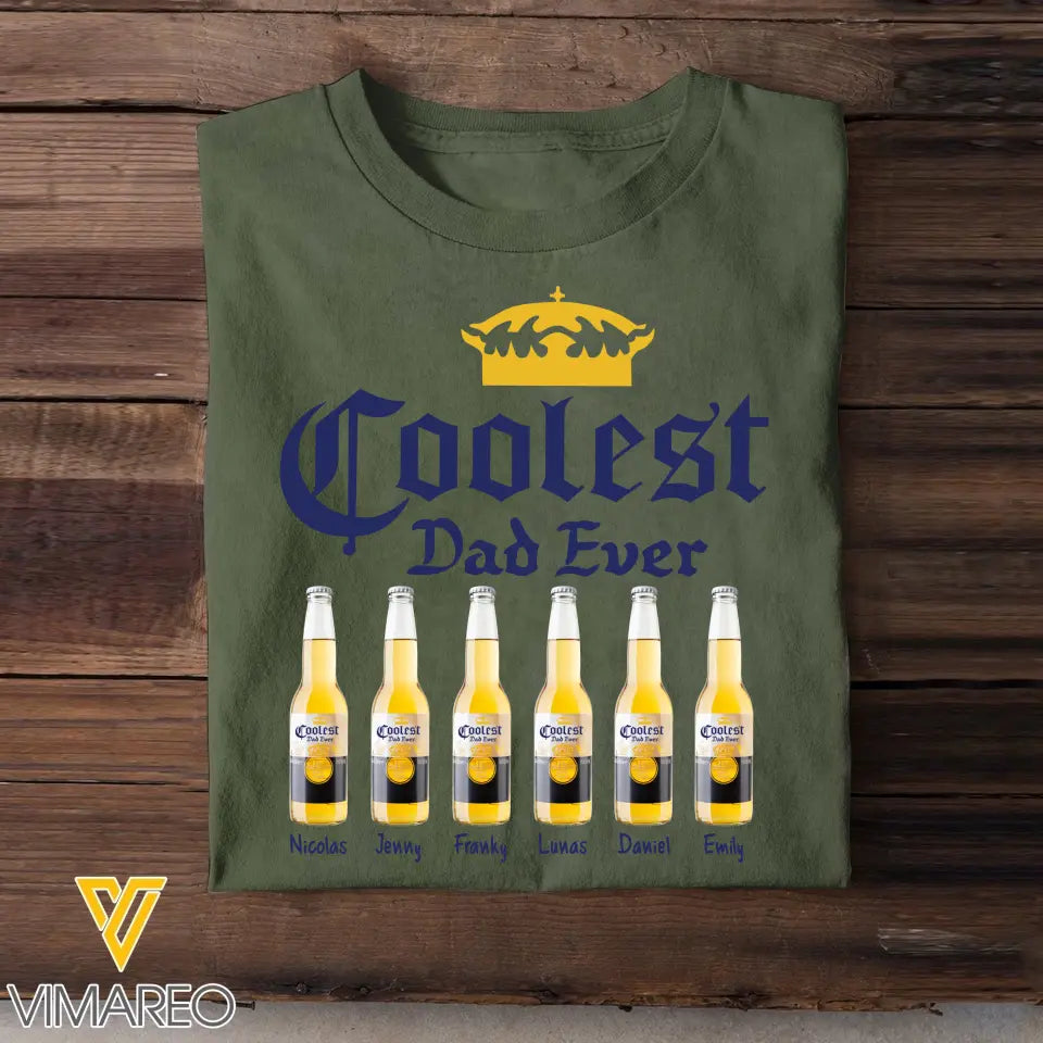 Personalized Coolest Dad Ever Beers & Kid Names Happy Father's Day Gift T-shirt Printed HN241482