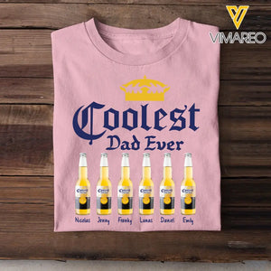 Personalized Coolest Dad Ever Beers & Kid Names Happy Father's Day Gift T-shirt Printed HN241482