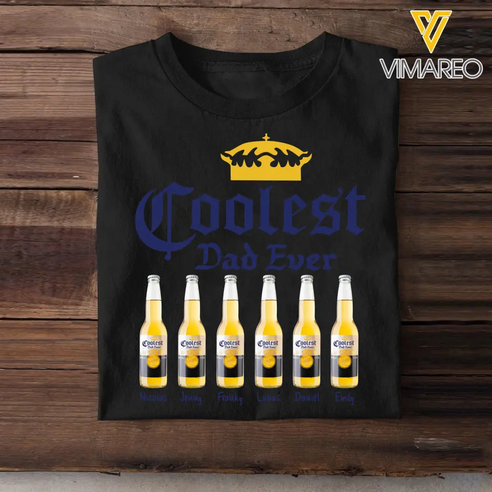 Personalized Coolest Dad Ever Beers & Kid Names Happy Father's Day Gift T-shirt Printed HN241482