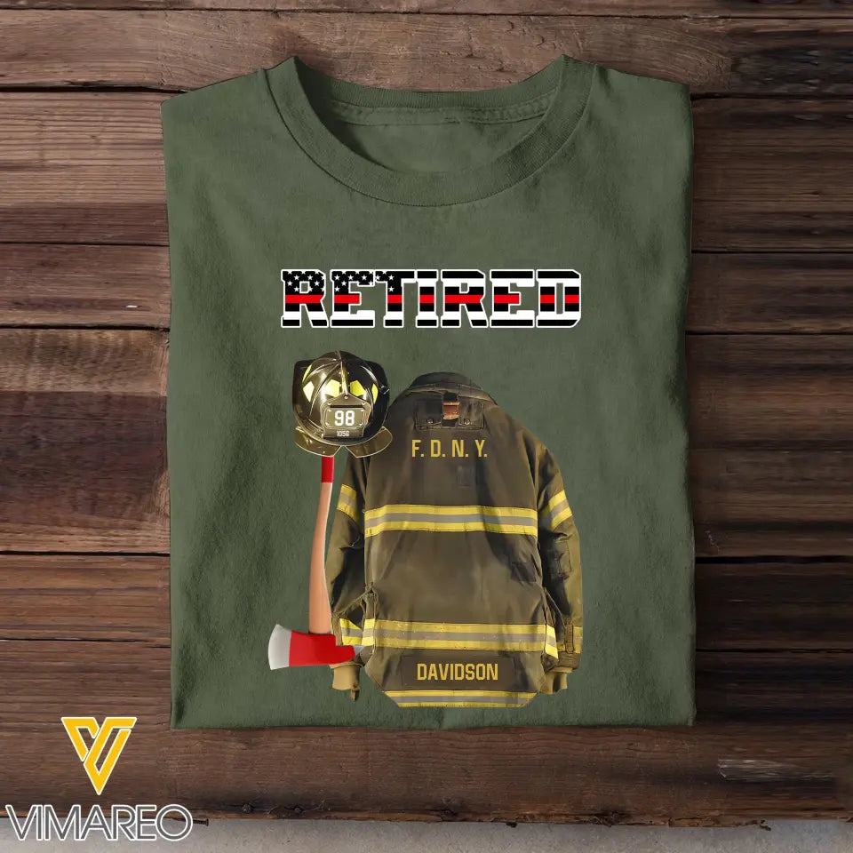 Personalized Retired US Firefighter Custom Department & Name T-shirt Printed LVA241497