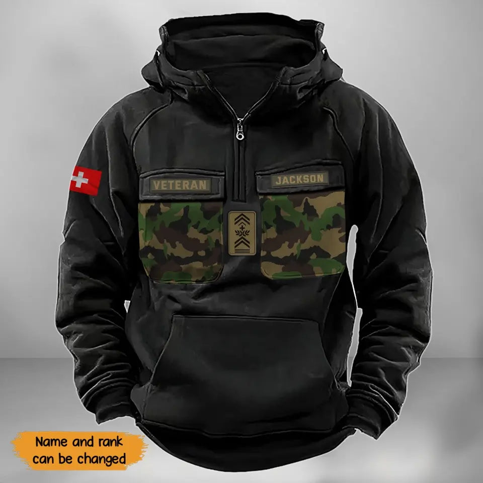 Personalized Swiss Veteran Rank Camo Custom Name American Retro Hooded Sweatshirt Printed KVH241500