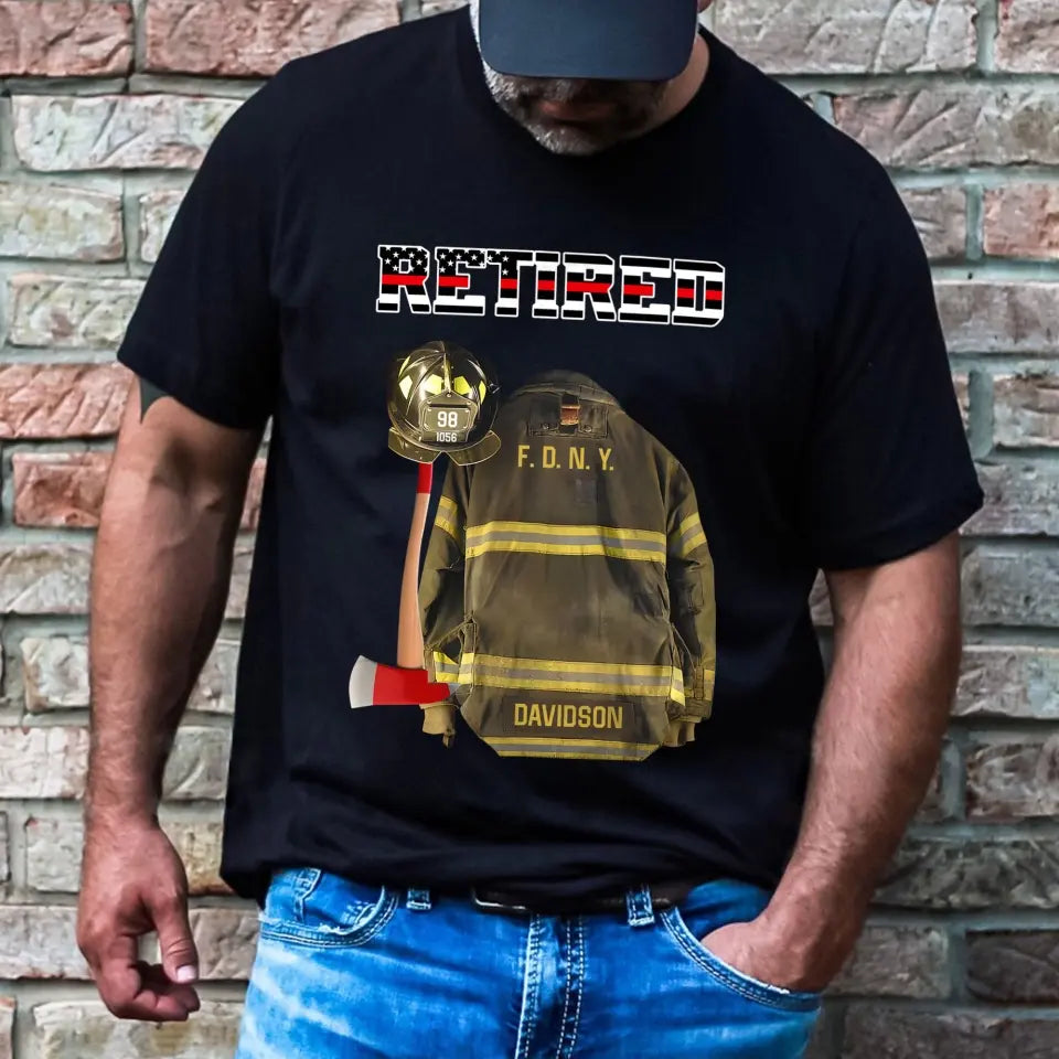 Personalized Retired US Firefighter Custom Department & Name T-shirt Printed LVA241497