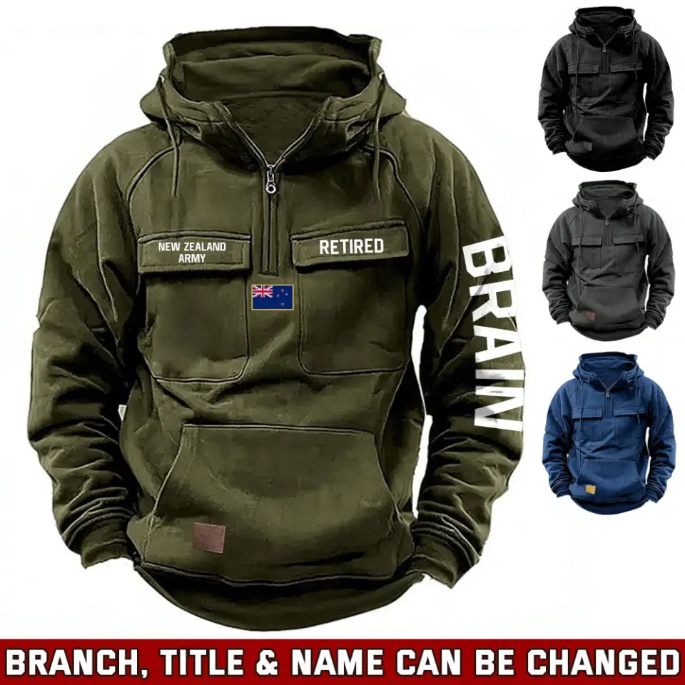 Personalized New Zealand Army Veteran Custom Name France Flag American Retro Hooded Sweatshirt Printed QTVA241509