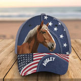 Personalized Upload Your Horse Photo US Flag Horse Lovers Gift Independence Day 4th July Gift Cap 3D Printed HN241533