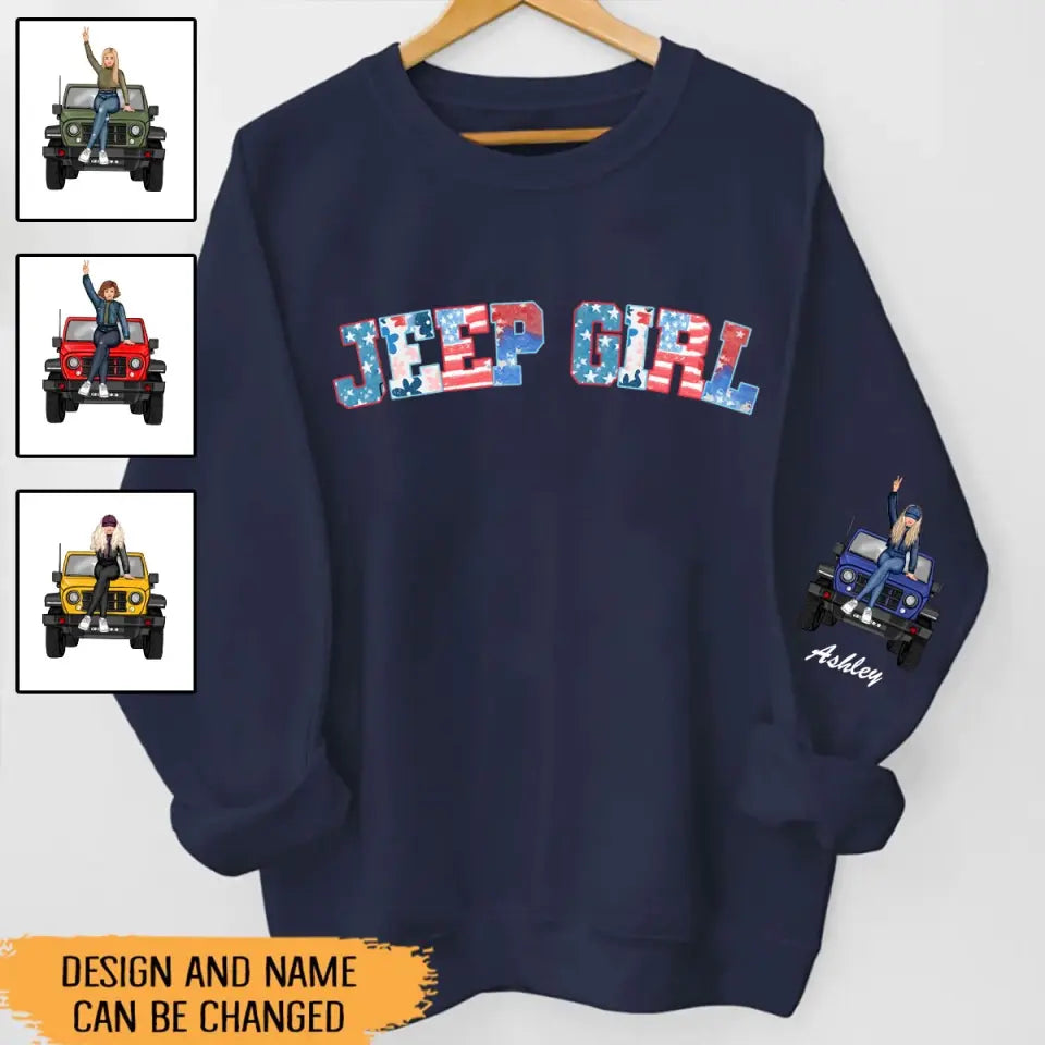 Personalized US Jeep Girl Custom Name Independence Day 4th July Sweatshirt Printed VQ241538