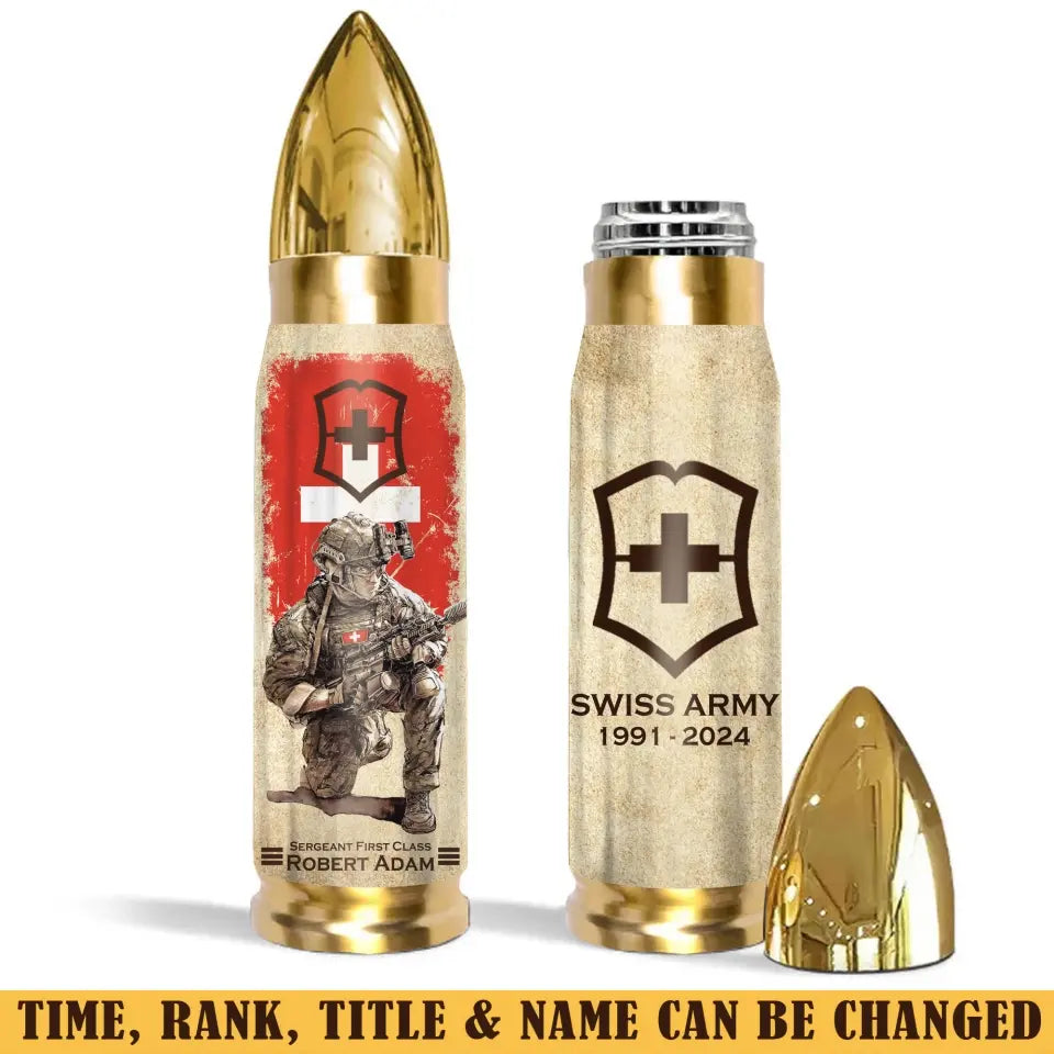 Personalized Swiss Army Veteran Custom Rank & Name Bullet Tumbler Printed AHVA241537