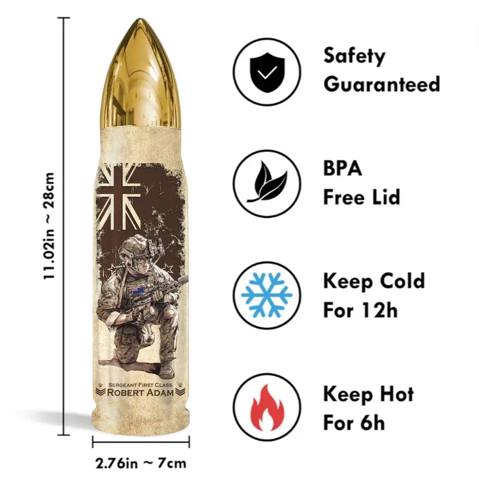 Personalized New Zealand Army Veteran Custom Rank & Name Bullet Tumbler Printed AHVA241537