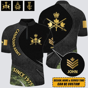 Personalized Canadian Veteran Branch Logo Custom Name, Rank & Time Half Turtleneck Short Sleeve Polo Printed AHVQ241548