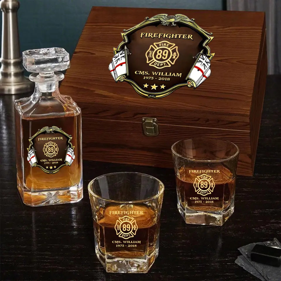 Personalized Australian Firefighter Logo Custom Name & Time Decanter Set With Glasses Printed AHVA251558