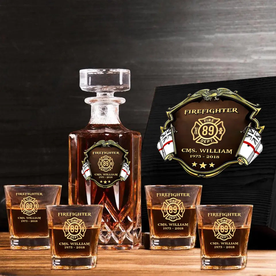 Personalized Australian Firefighter Logo Custom Name & Time Decanter Set With Glasses Printed AHVA251558