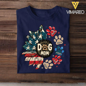 Personalized Dog Mom US Flag Sunflower Dog Paws Independence Day 4th July Gift T-shirt Printed HN241582